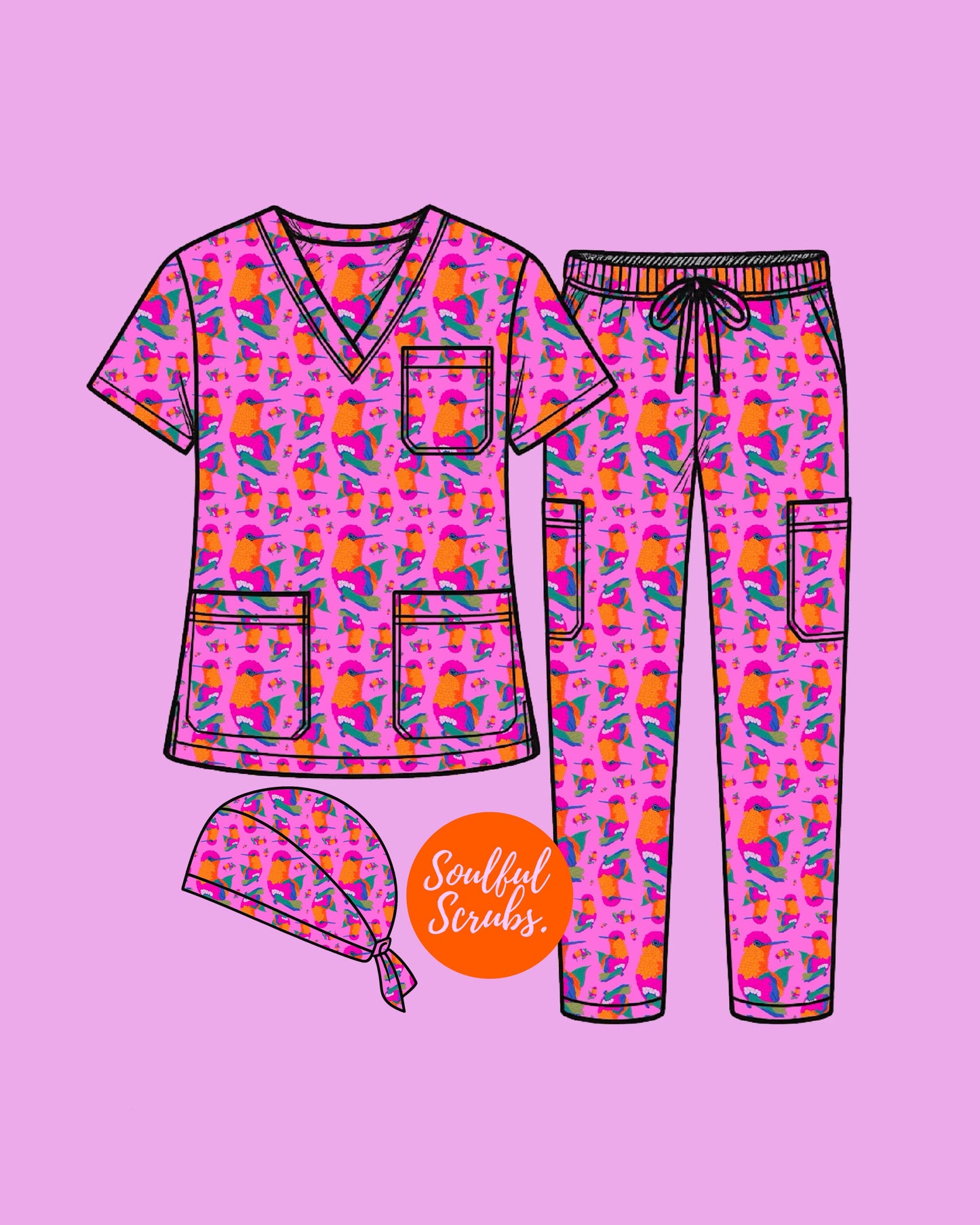 Hummingbird Complete the Look Matching Scrub Set + Scrub Cap