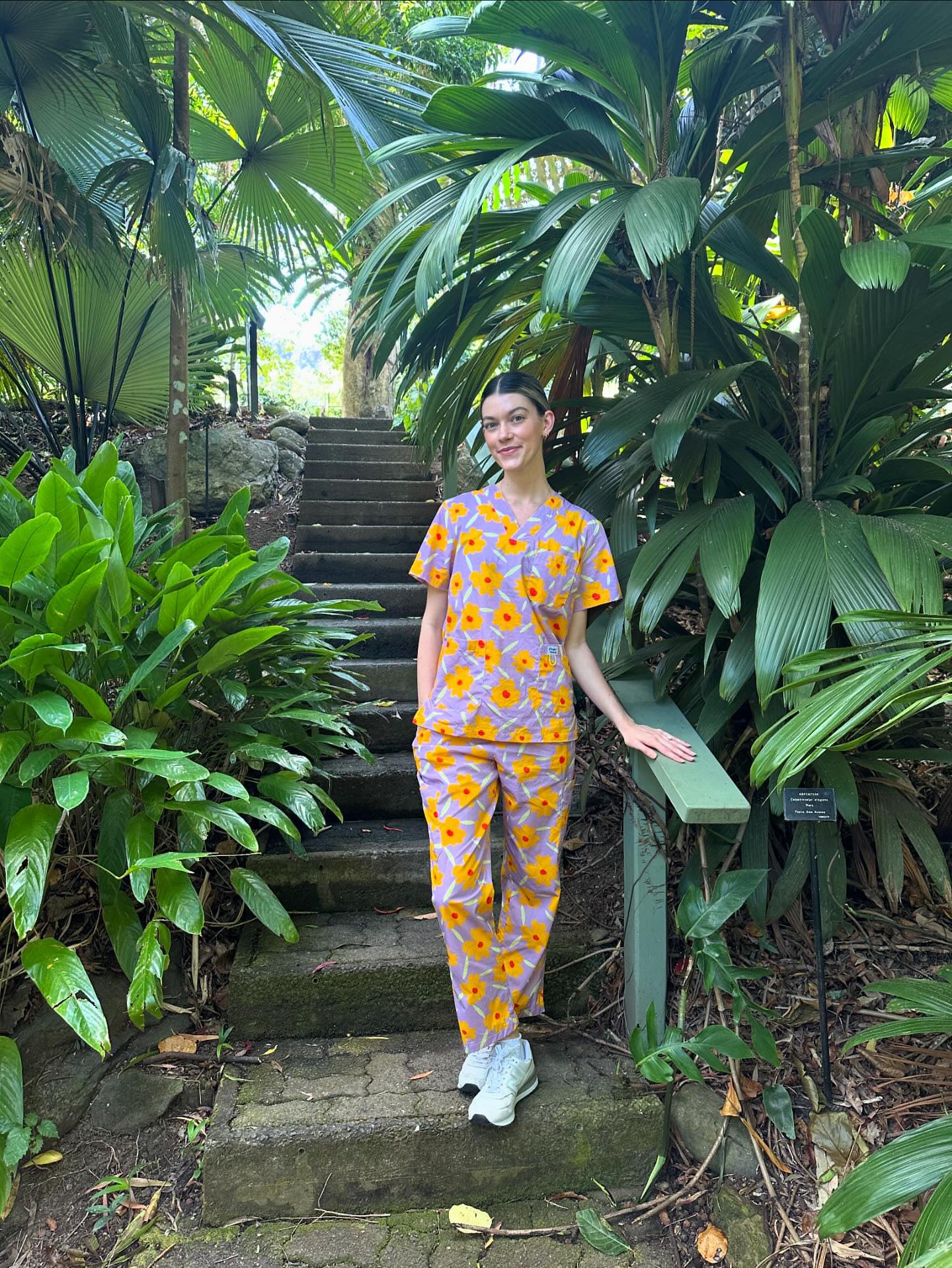 Sunny Strawflower Print Scrub Top