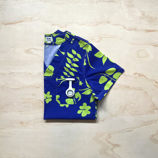 Blue & Lime Hawaiian™ Print Nursing™ Scrub Top