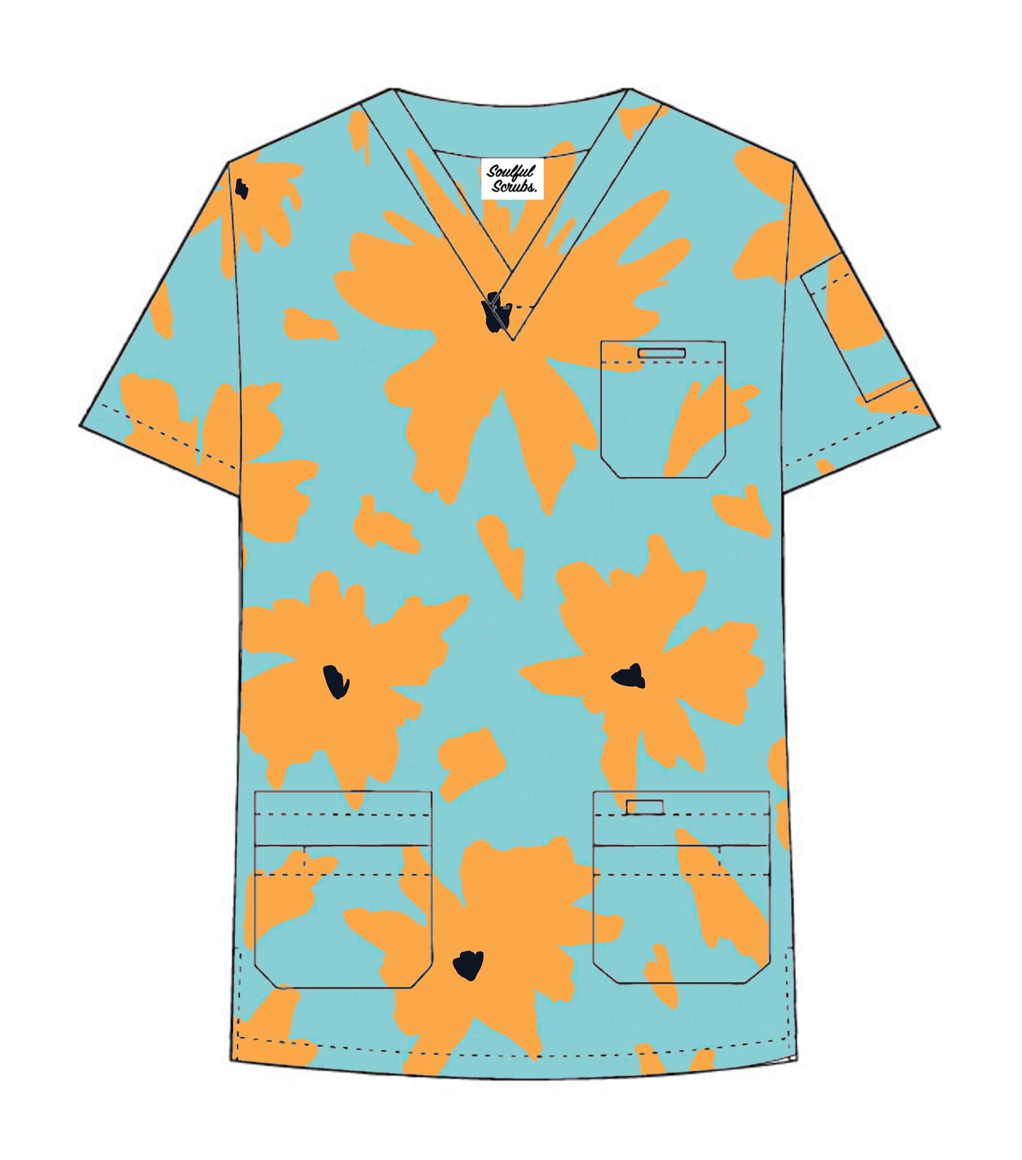 Honeysuckle Print Scrub Top – Unisex Cotton V-Neck