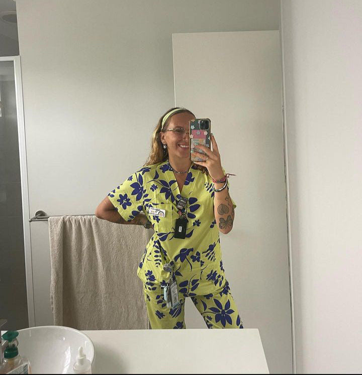 Lime Cream Hawaiian Print Full Nursing Scrub Set™