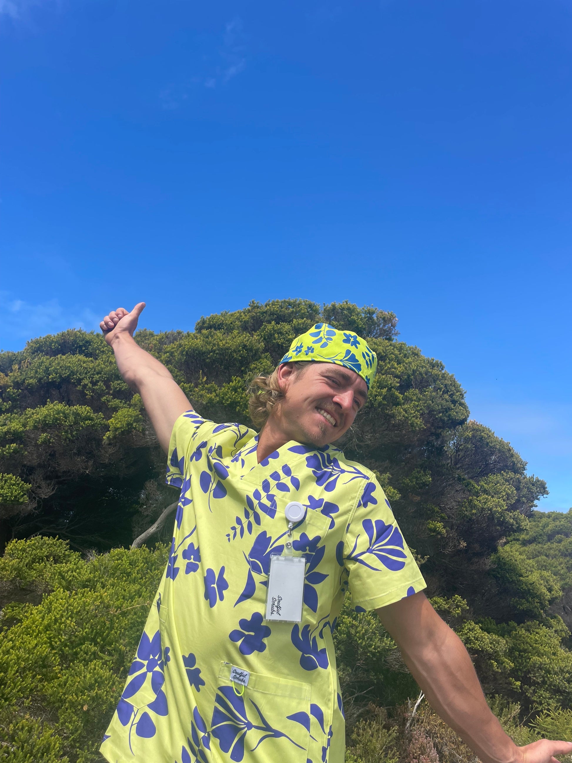 Lime Cream Hawaiian Print Nursing Scrub Top™