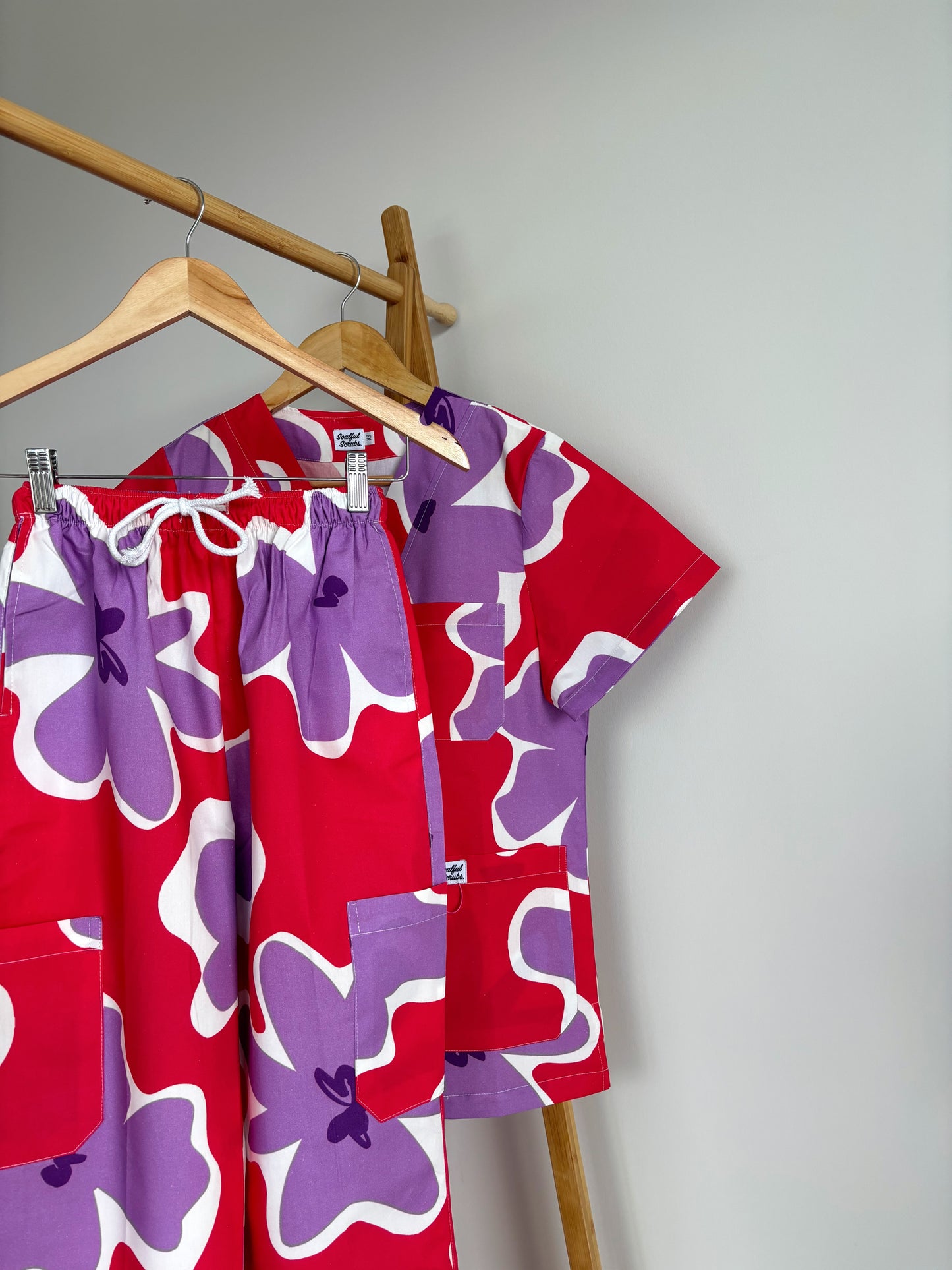 Pink Purple Floral Print Nursing Scrub Top™
