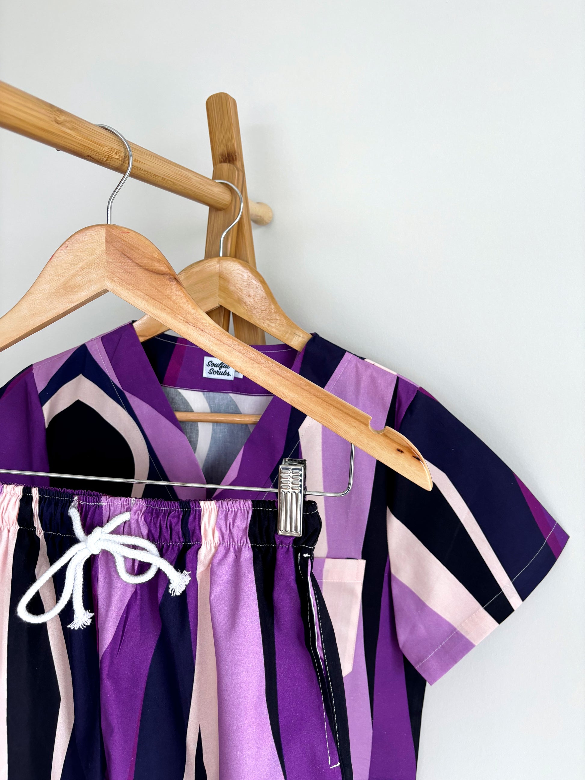 Purple Striped Print Nursing Scrub Pants™