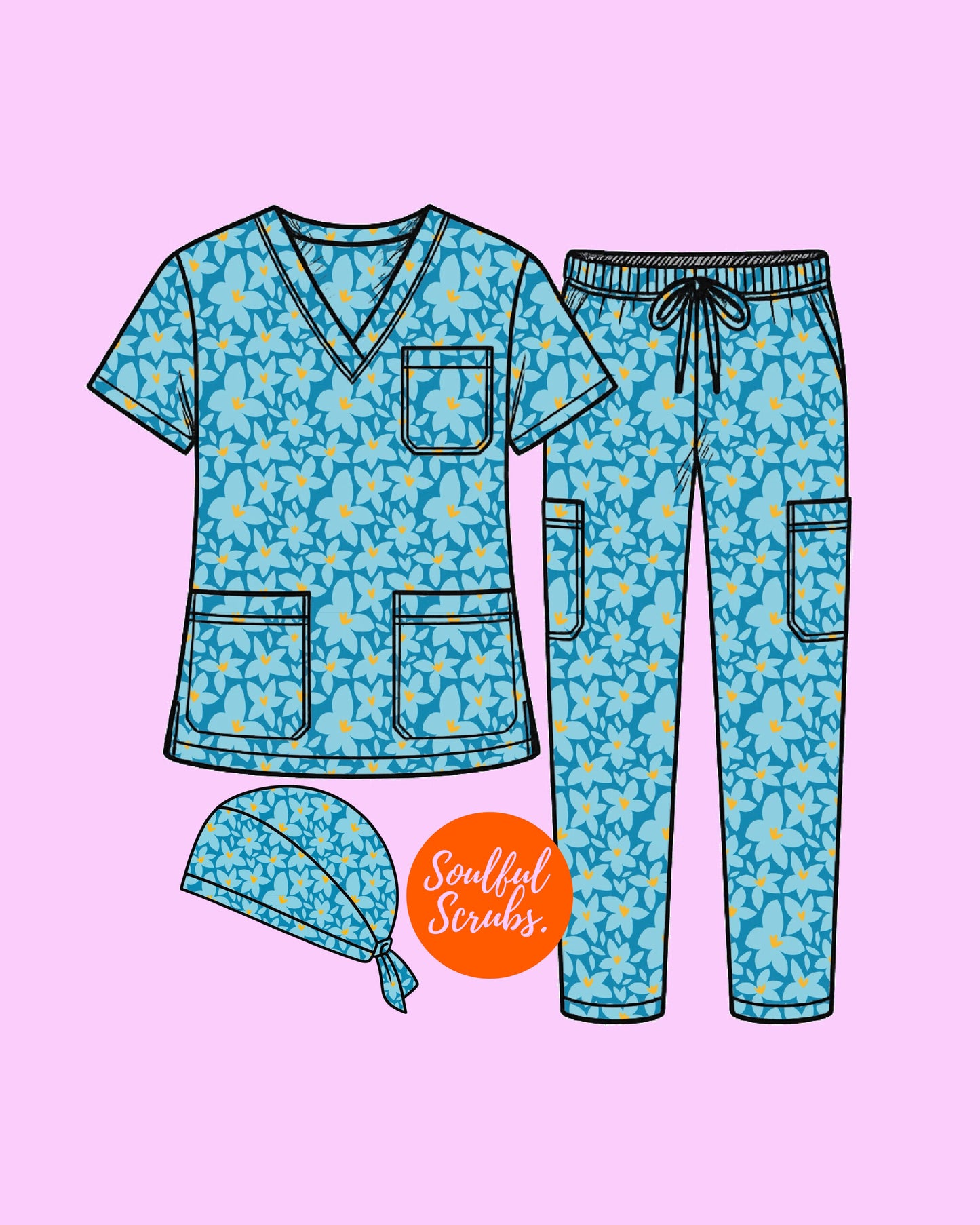 Baby Sister Blue™ Print Nursing Scrub Cap