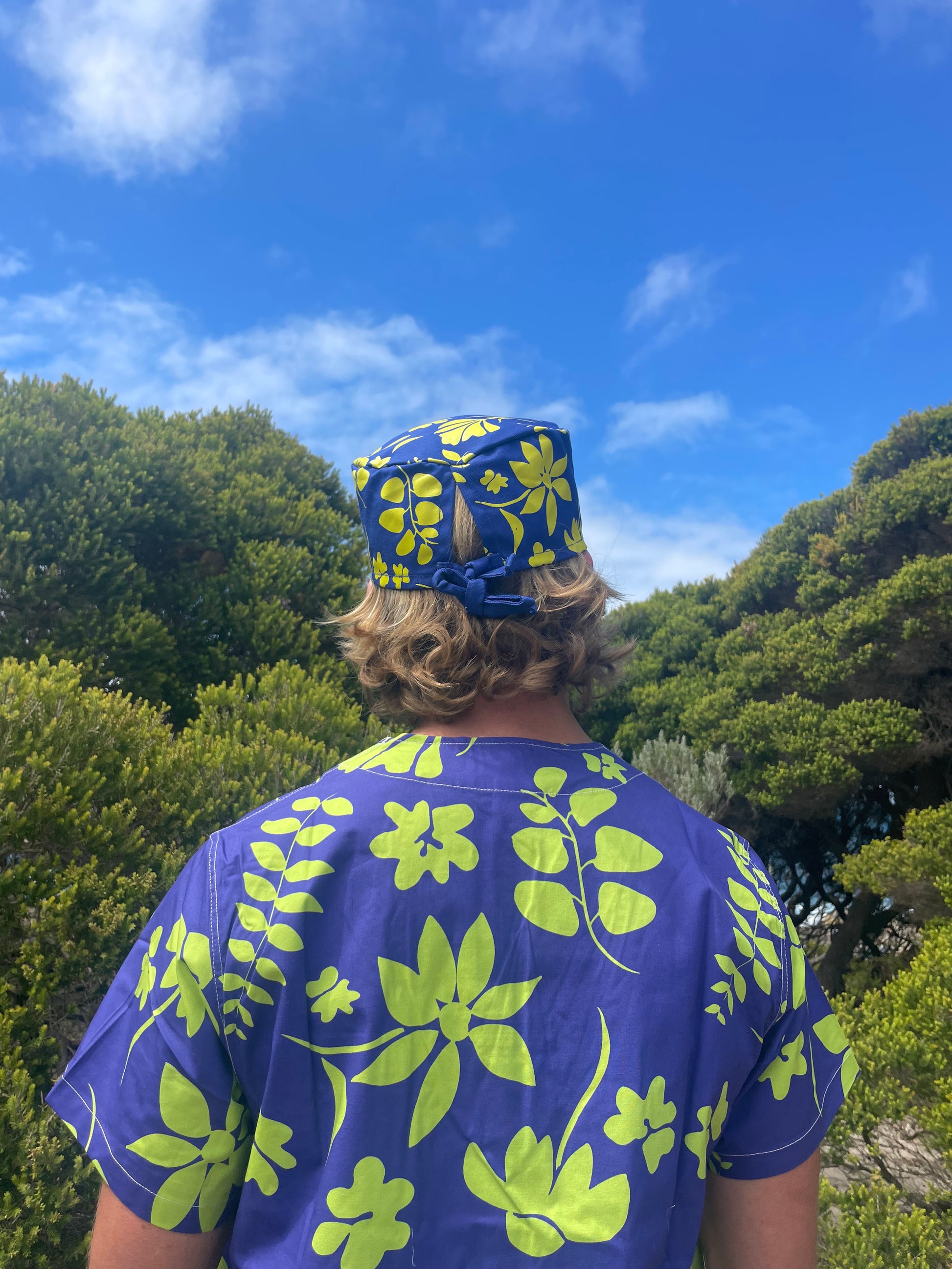 Blue & Lime Hawaiian™ Print Nursing™ Scrub Top