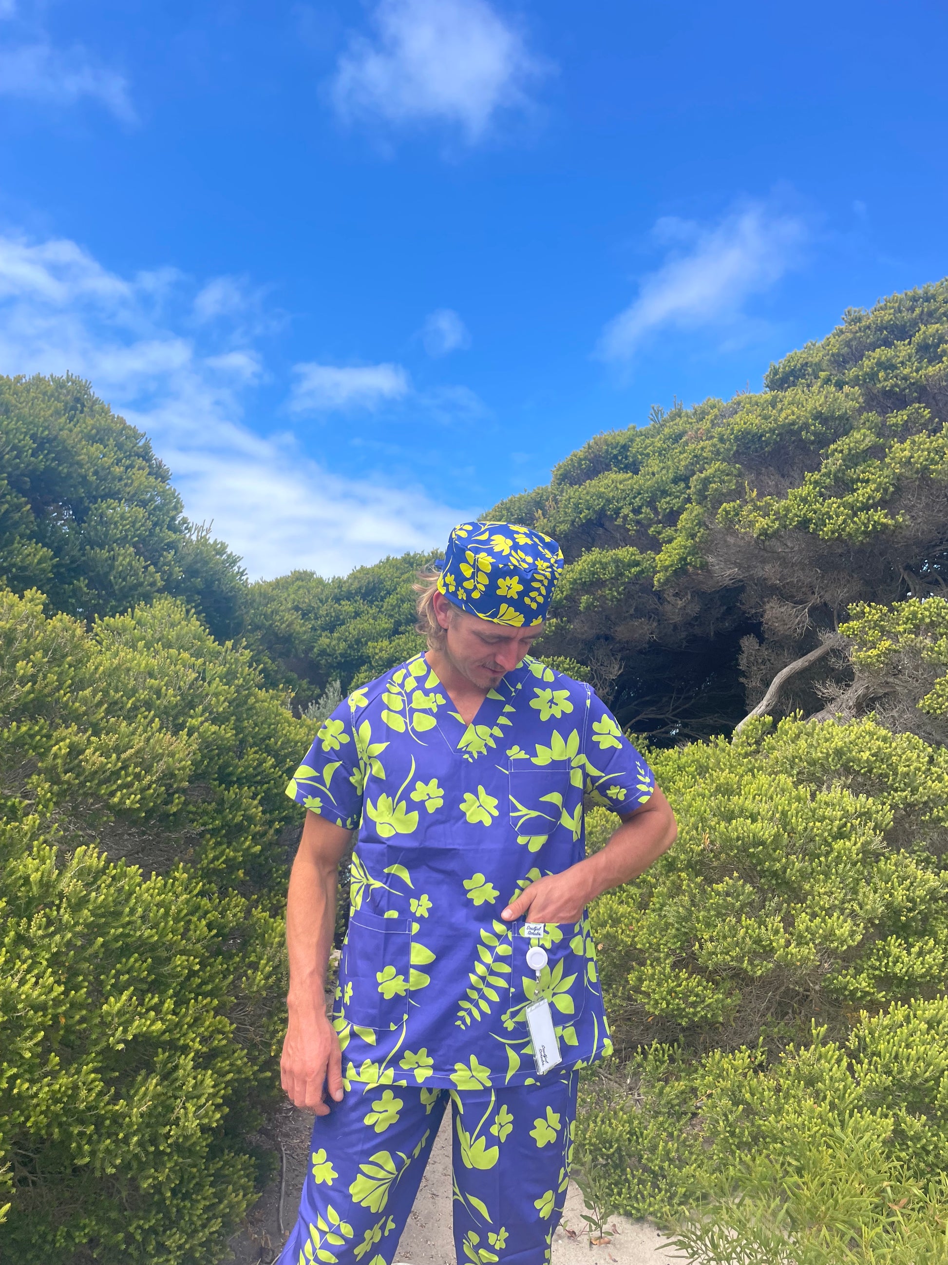 Blue & Lime Hawaiian™ Print Nursing™ Scrub Top
