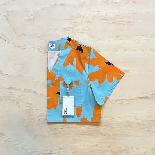Honeysuckle Print Scrub Top – Unisex Cotton V-Neck