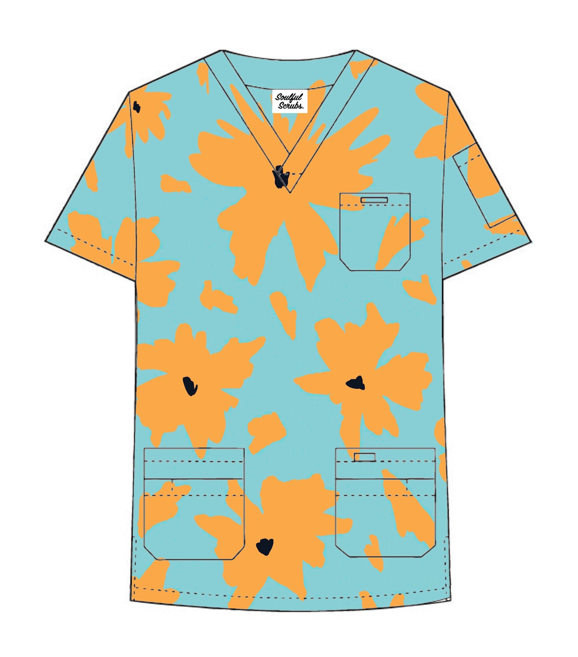 Honeysuckle Print Scrub Top – Unisex Cotton V-Neck