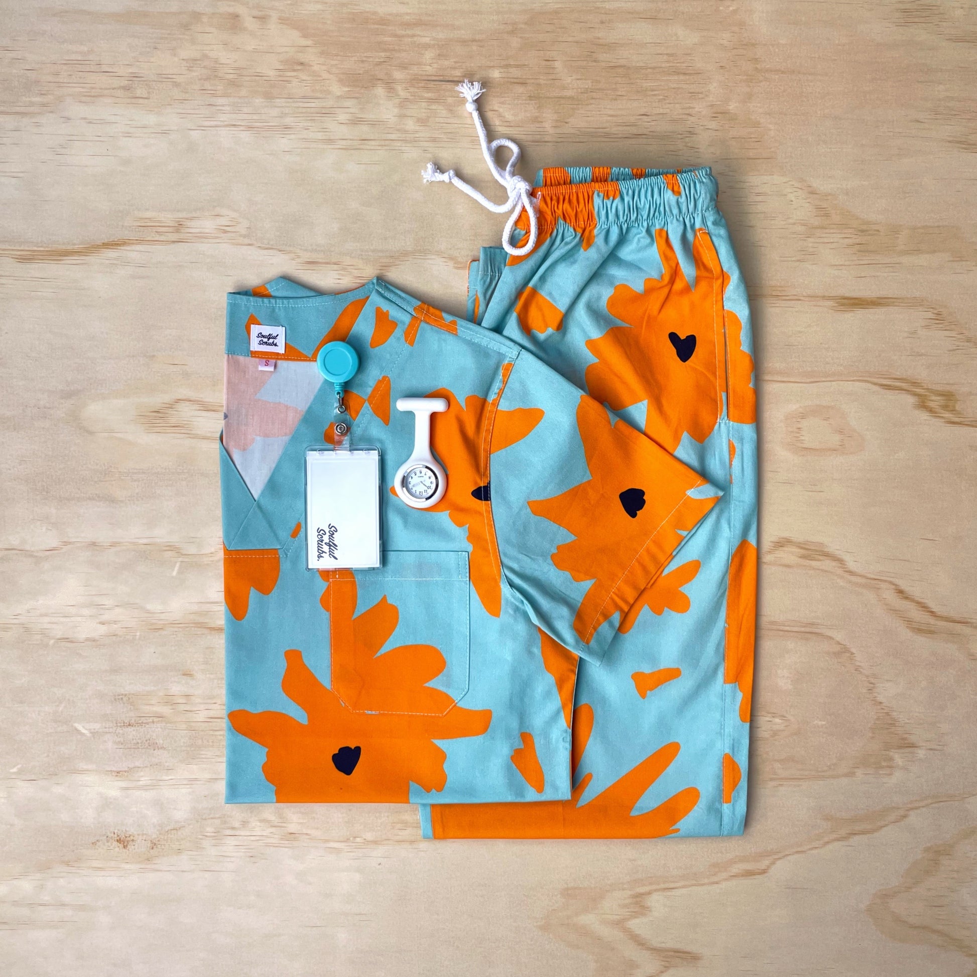 Honeysuckle Print Scrub Top – Unisex Cotton V-Neck