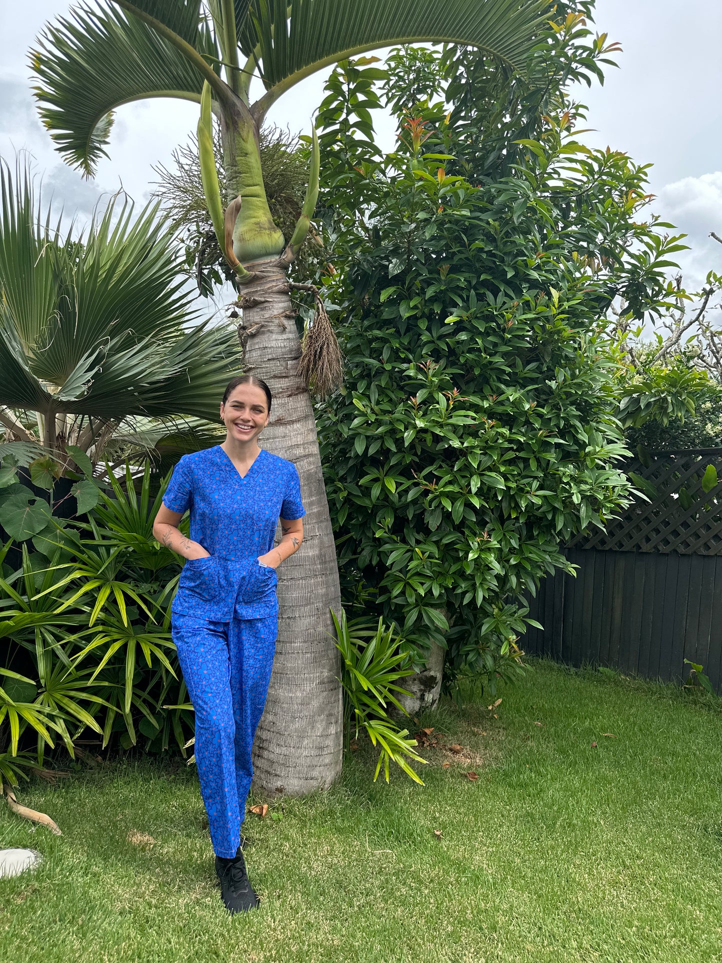Sister Blue Print Nursing Scrub Top