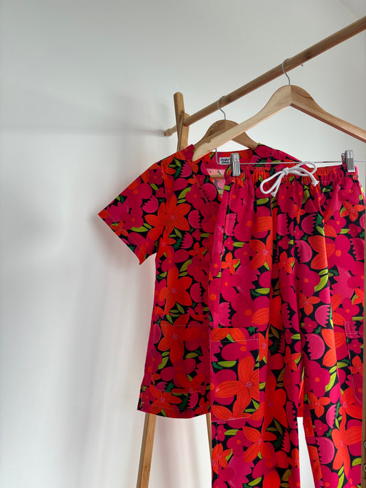 Autumnal Floral Print Scrub Pants