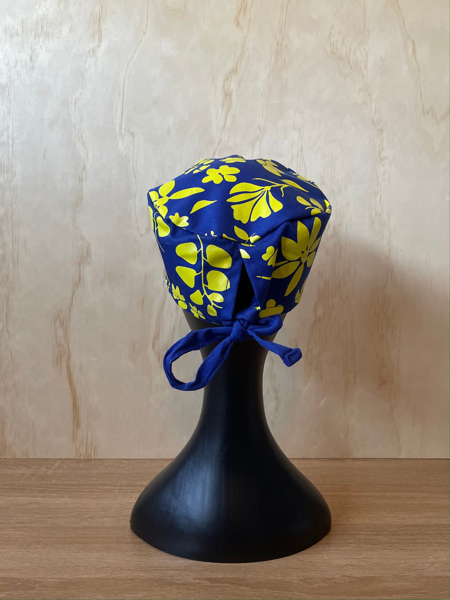 Blue and Yellow Floral Cotton Twill Scrub Cap