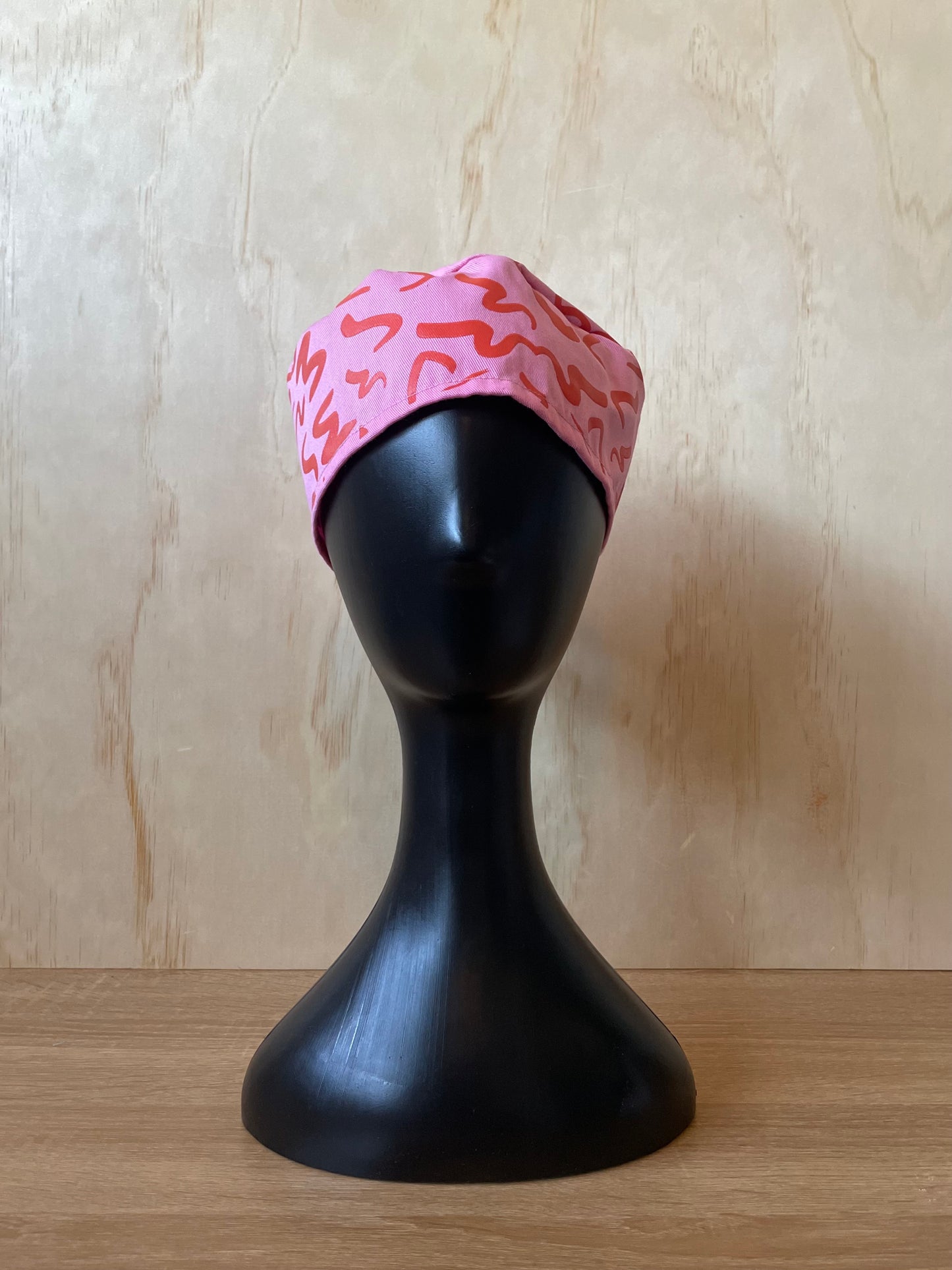 Pink and Red Wave Print Cotton Twill Scrub Cap