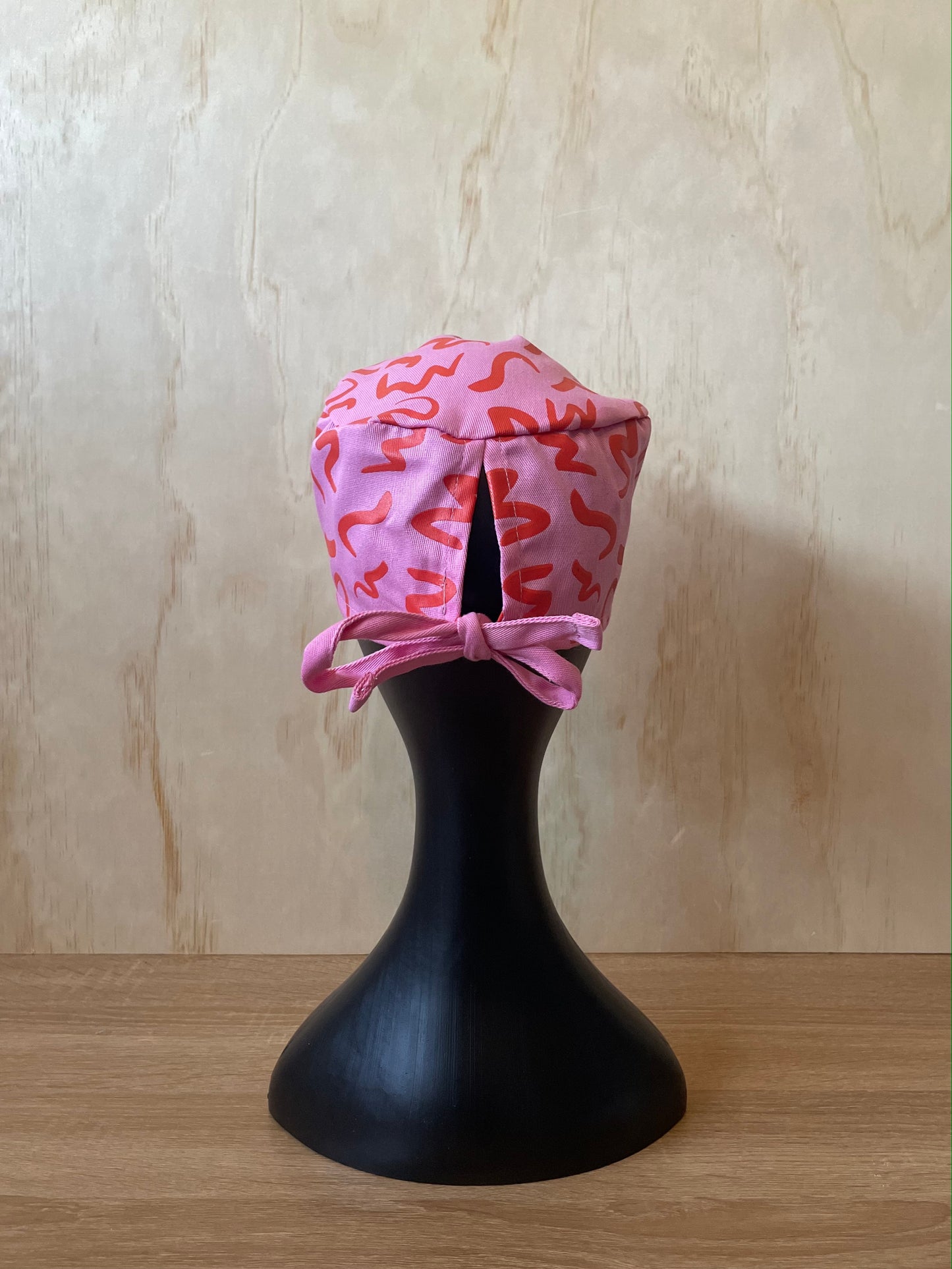 Pink and Red Wave Print Cotton Twill Scrub Cap