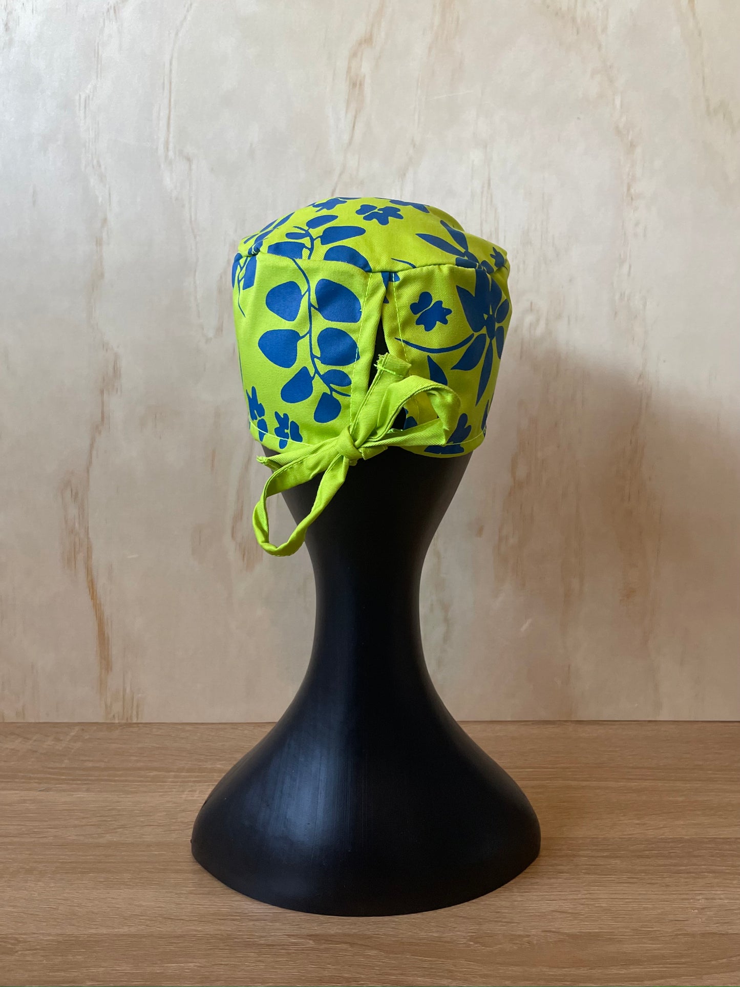 Lime and Blue Floral Cotton Twill Scrub Cap