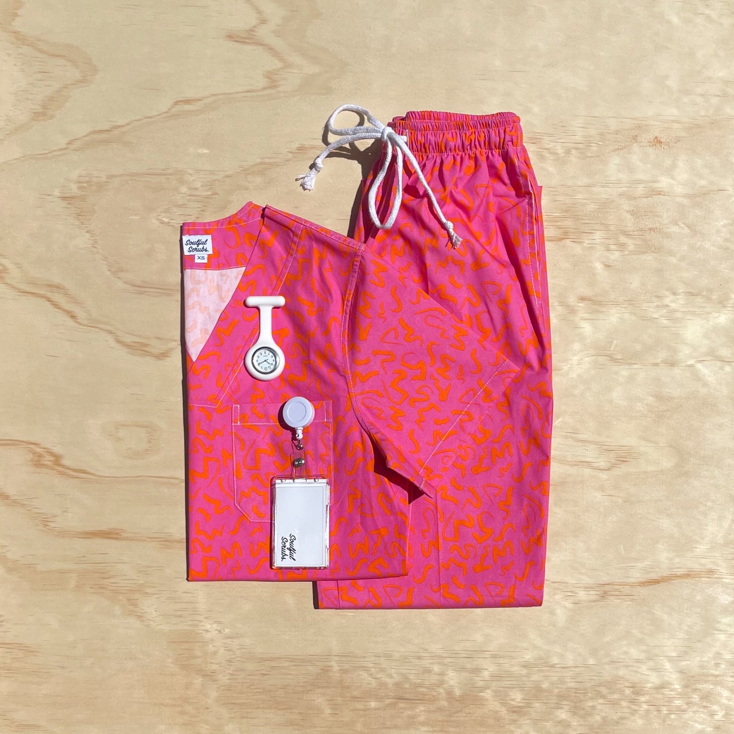 Pink and Oj Printed Nursing Scrub Top