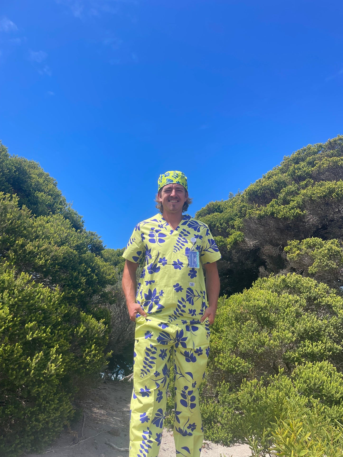 Lime Cream Hawaiian Print Nursing Scrub Top™