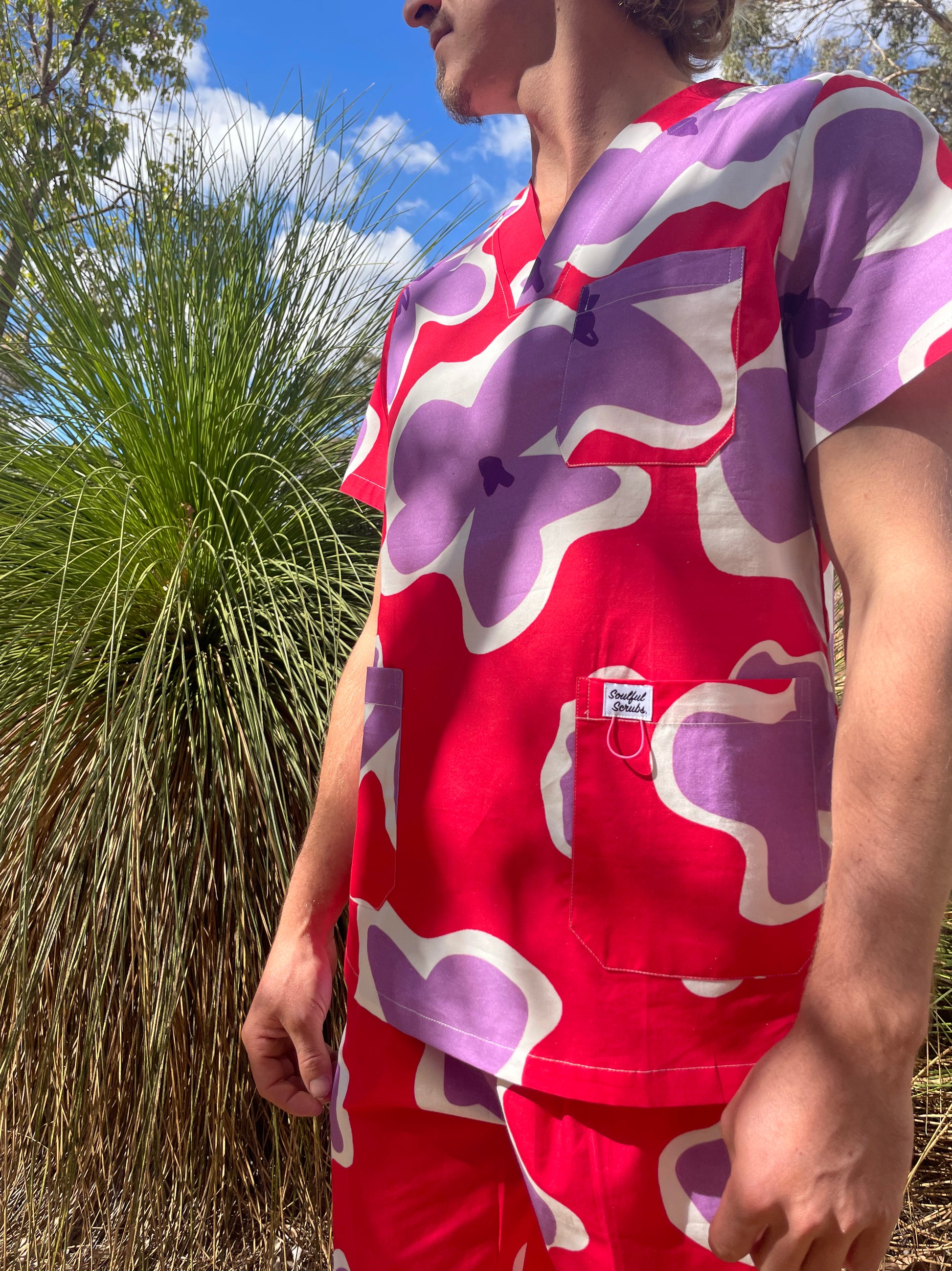 Pink Purple Floral Print Scrub Pants™