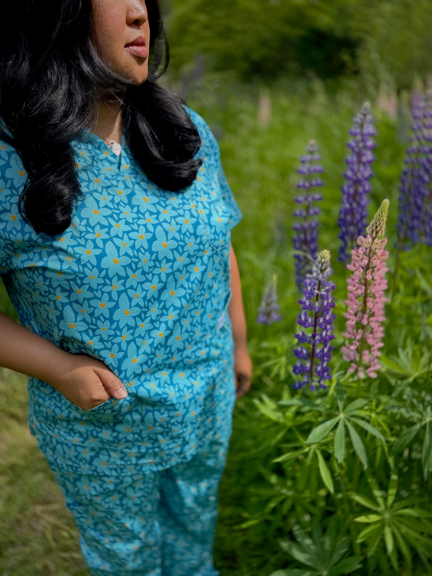 Limited Edition Baby Sister Blue™ Print Nursing Scrub Pants